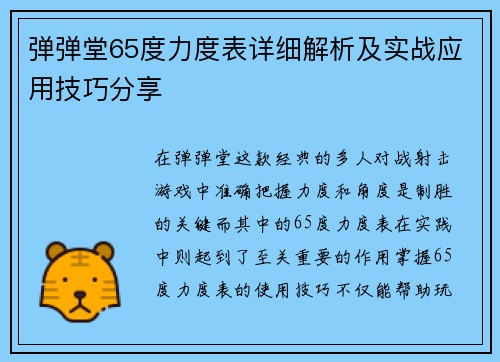 弹弹堂65度力度表详细解析及实战应用技巧分享